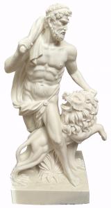 SCULTURA IN MARMO BIANCO STATUARIO " ERCOLE CHE COMBATTE CONTRO IL LEONE DI NEMEA"